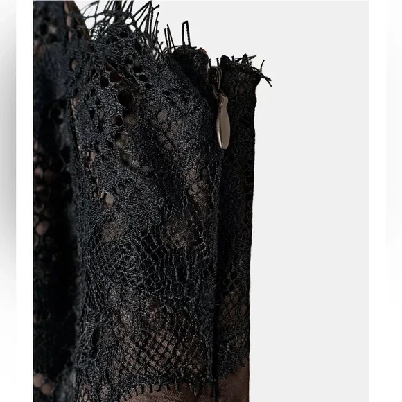 NWT Zara Asymmetric Satin Lace Dress in Black/ Brown Size M - Picture 5 of 16